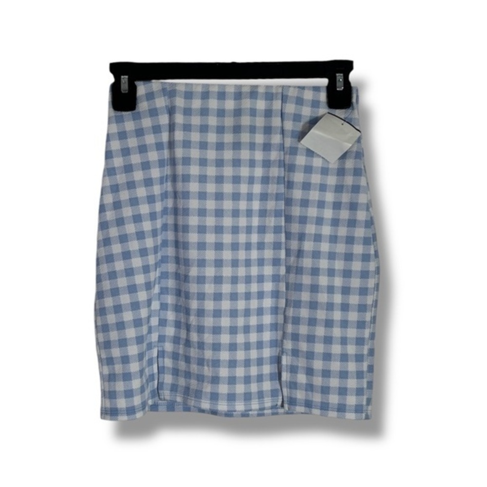 NWT derek heart Blue And White Gingham Print Twee, Skirt Size Small - “Norah